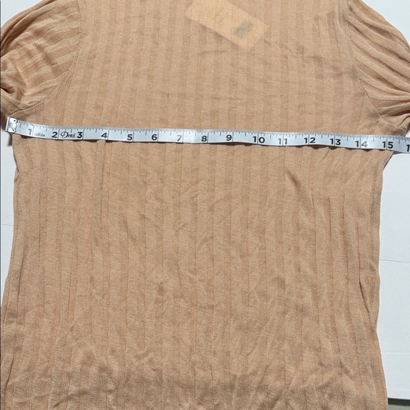 Vince Women’s Rib Cotton Long Sleeve Funnel Neck Sheer Top Color Tawny Peach NWT - Picture 12 of 14